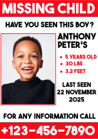 White Professional Missing Child-person Editable/printable Digital Design  A4 template