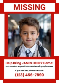 White Professional Missing Child Poster A2 template