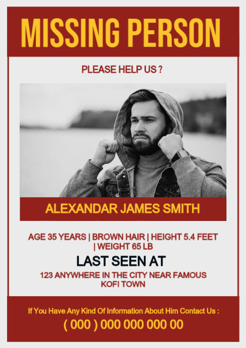 White Missing Person A4 Template | PosterMyWall