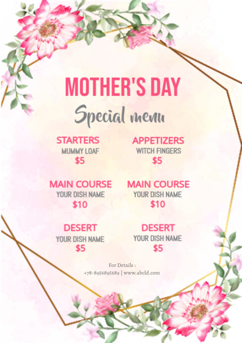 White Professional Mother's Day Menu Template A4