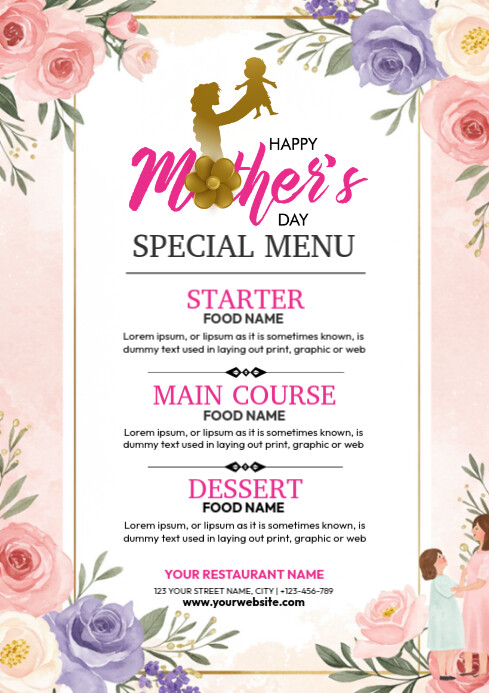 White Professional Mother's Day Menu Template A4 PosterMyWall