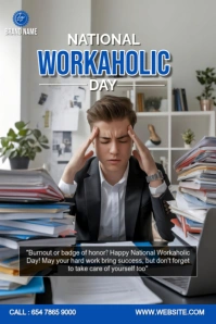 White Professional National Workaholic Day  Poster template