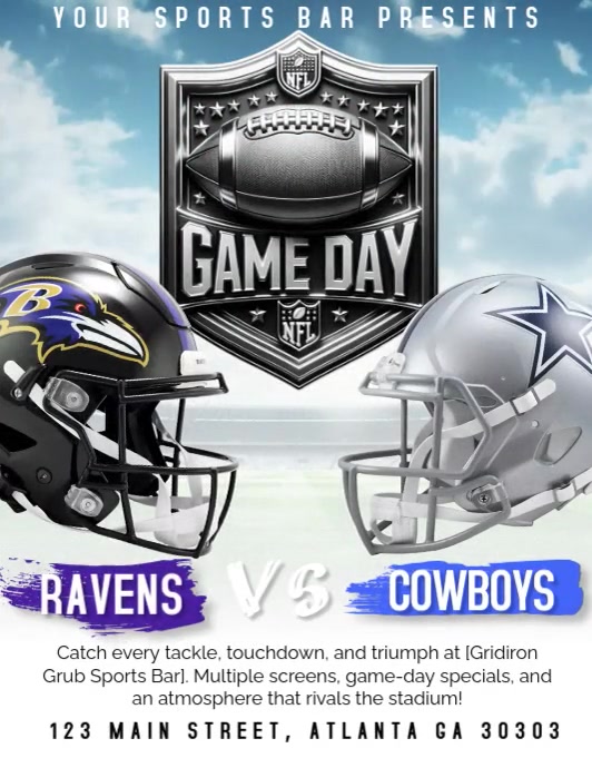 White Professional Nfl Sunday, Ravens Vs Cowb Ulotka (US Letter) template