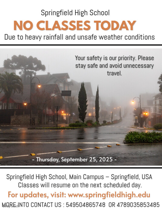 White Professional No Classes Today, Class Suspension Announcement Flyer (us Letter) 传单(美国信函) template