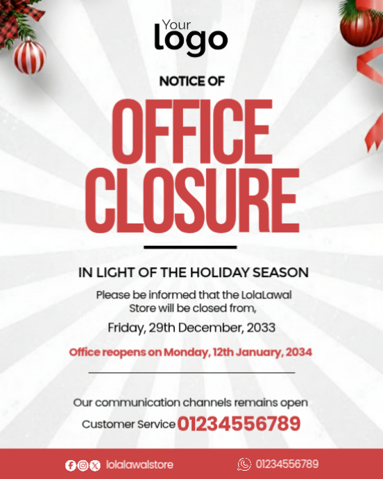 Plantilla de Office Closure Notice | PosterMyWall