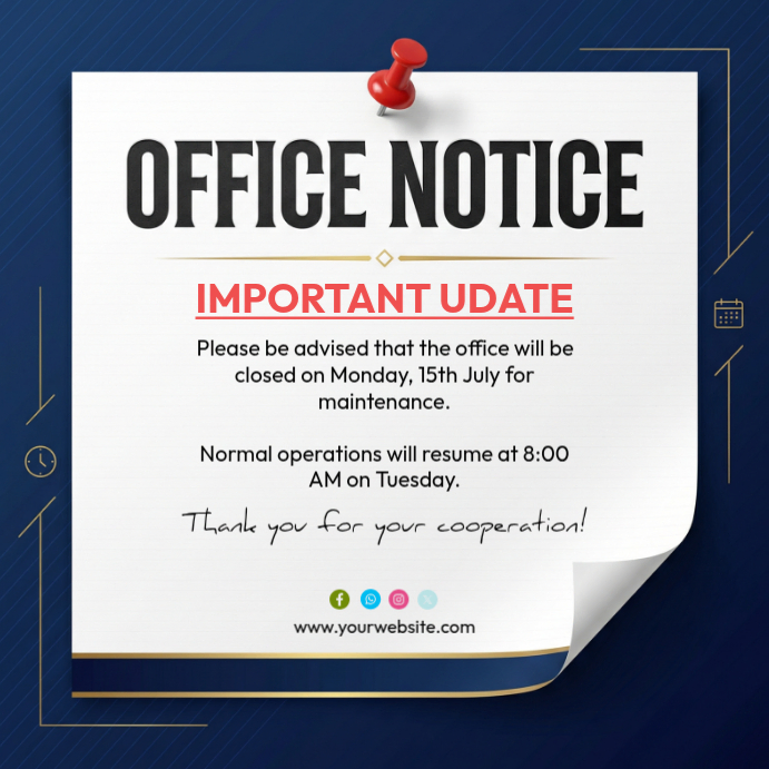 Copia de White Professional Office Closure Notice Square | PosterMyWall