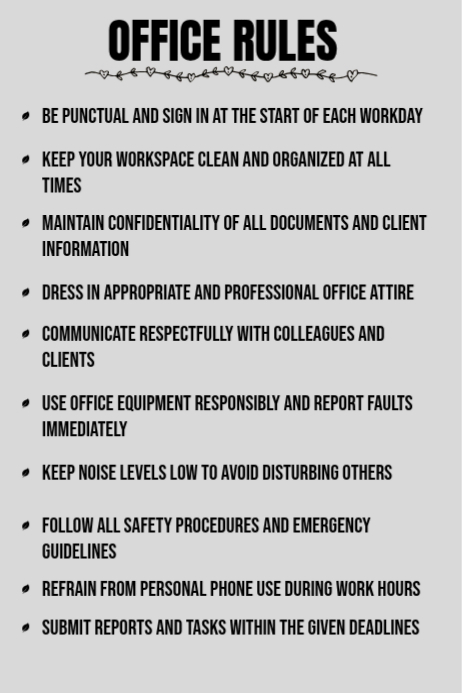 White Professional Office Rules Poster Template | PosterMyWall