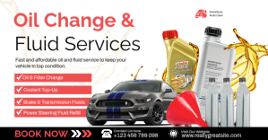 White Professional Oil Change & Fluid Services Promotion Template Facebook Shared Image delt Facebook-billede