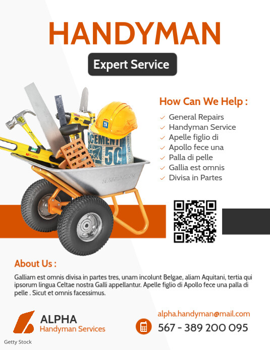 White Professional Orange White And Grey Handyman Flyer Advertisement  Flyer (us Letter) Pamflet (VSA Brief) template