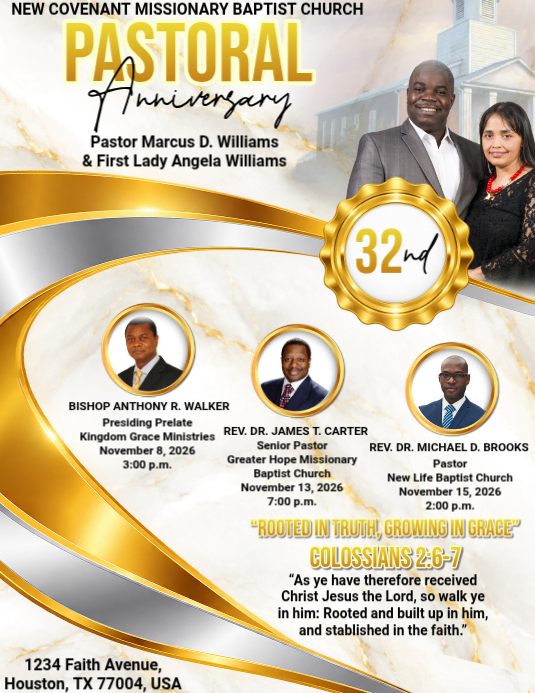 White Professional Pastoral Anniversary Church Flyer Template ...