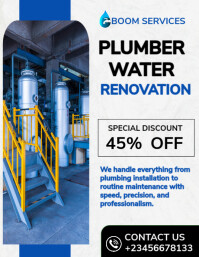 White Professional Plumber Water Renovation Flyer (us Letter) template