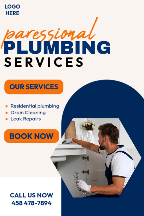 White Professional Plumbing Service Poster 海报 template
