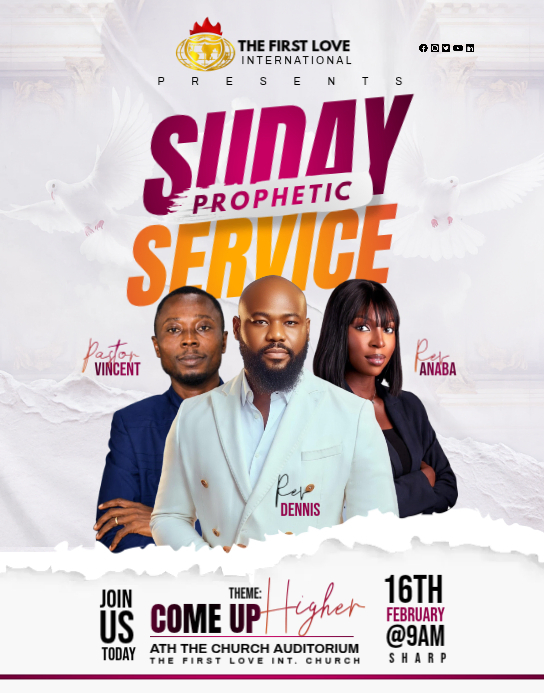 Copy of White Professional Prophetic Sunday Service Poster/Wallboard ...