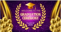 White Professional Purple Black Illustrative Luxury Wreath Happy Graduation Banner Facebook Ad template