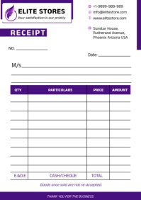 White Professional Receipt Cash Sale Template A5