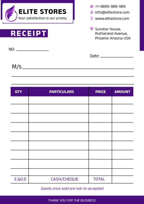 Example A5 Receipt White Professional Receipt Cash Sale Template A5 | PosterMyWall