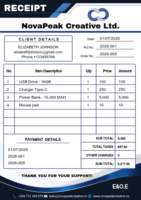 Example A5 Receipt White Receipt A5 Template | PosterMyWall
