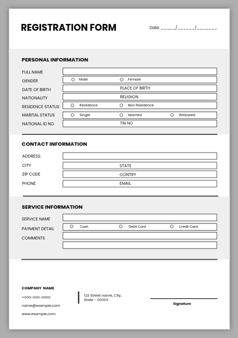 White Professional Registration Form A4 Template | PosterMyWall
