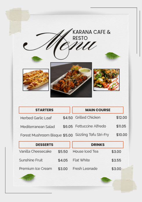 White Restaurant Menu A4 Template | PosterMyWall