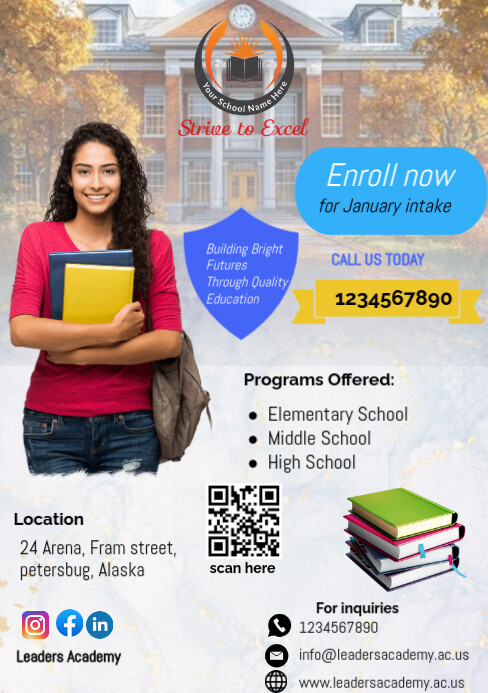 White Professional School Enrolment Admission Poster A5 Template white-professional-school-enrolment-admission-poster-a5-template