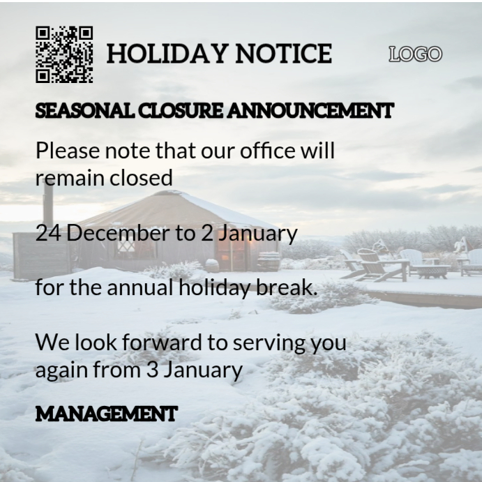 Seasonal Closure Announcement Template | PosterMyWall