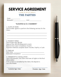 White Professional Service Agreement Poster/Wallboard Template | Editable Contract For Freelancers &