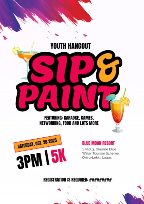White Professional Sip And Paint Youth Hangout A3 Template | PosterMyWall