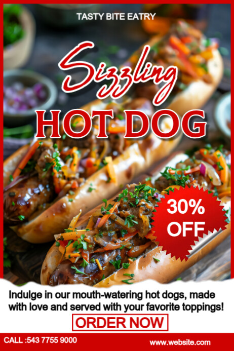 White Professional Sizzling Hot Dog  Poster Plakkaat template