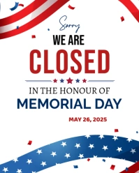 White Professional Sorry We Are Closed On Memorial Day  Instagram Portrait template