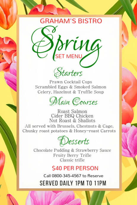 Spring Menu Signage White Professional Spring Menu Poster Template | PosterMyWall