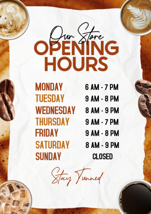 White Store Opening Hours A4 Template | PosterMyWall