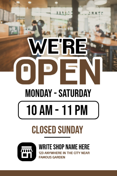 White professional store opening hours poster Template | PosterMyWall
