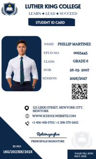 White Student ID Card US na Legal Template