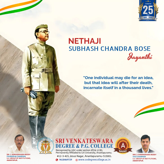 White Professional Subhash Chandra Bose Jayanti Instagram Post template