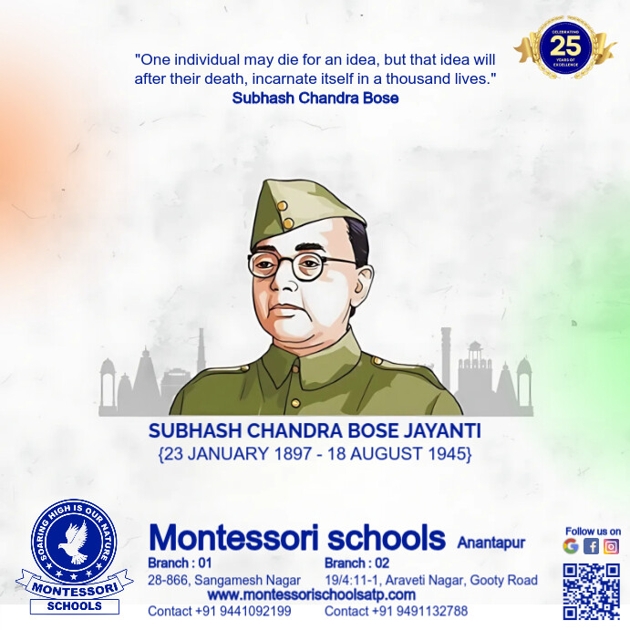White Professional Subhash Chandra Bose Jayanti Instagram Post template