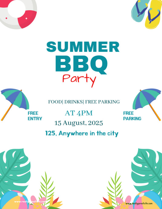 White Professional Summer Bbq Party  Flyer (us Letter) Pamflet (VSA Brief) template