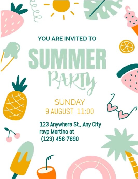 White Professional Summer Party Flyer (us Letter) Pamflet (Letter AS) template