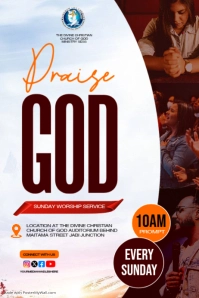 White Sunday Worship Service Banner 4' × 6' Template