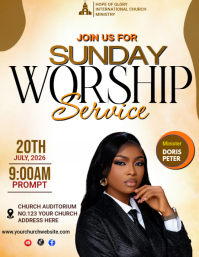 White Professional Sunday Worship Service Flyer Рекламная листовка (US Letter) template