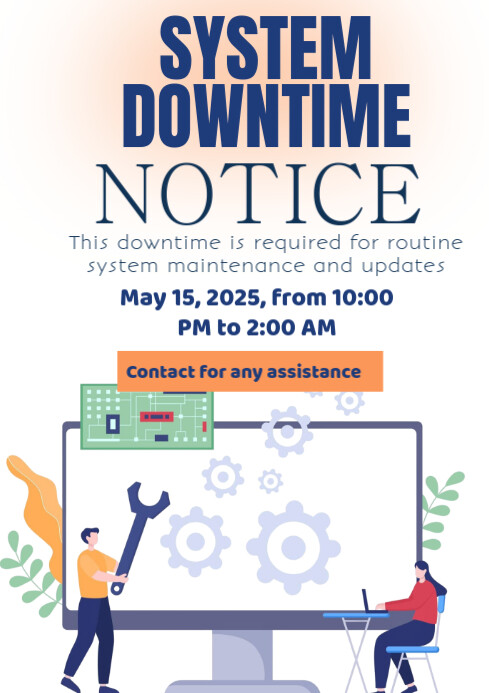 Plantilla de White Professional System Downtime Notice A2 | PosterMyWall
