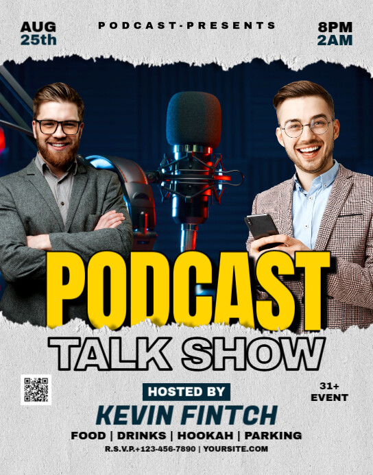 White Professional Talk Show Podcast Poster/wallboard template