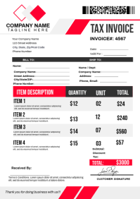 White Professional Tax Invoice A4 Template | PosterMyWall