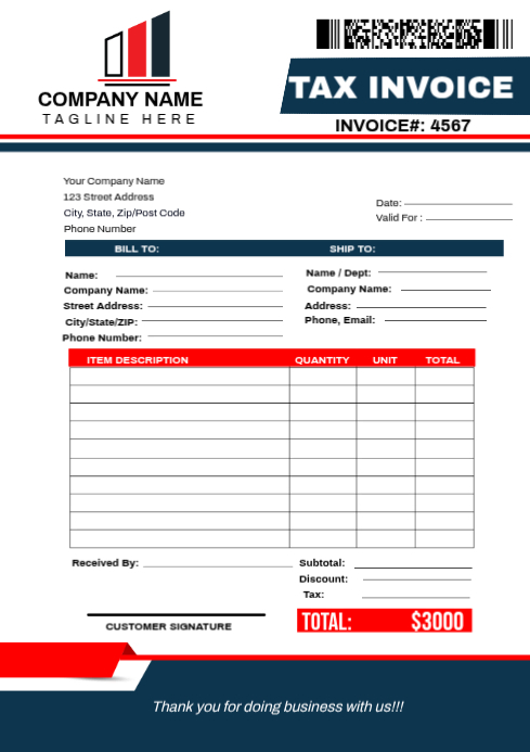 White Professional Tax Invoice A4 Template | PosterMyWall