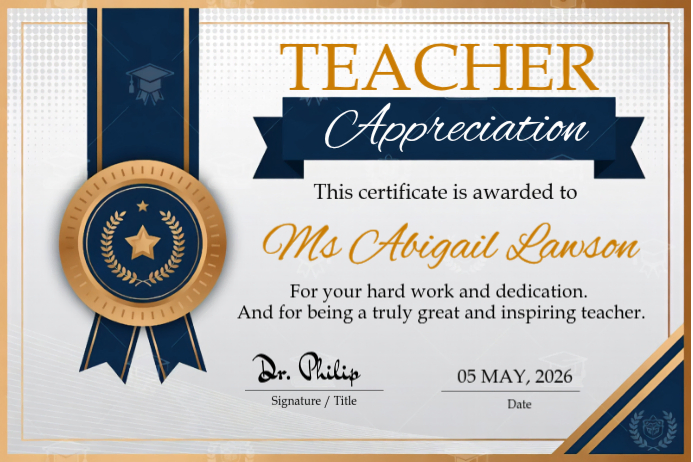 Teacher Appreciation Certificate Template | PosterMyWall