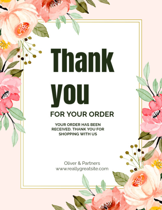 White Professional Thank You For Your Order Flyer (us Letter) Template ...