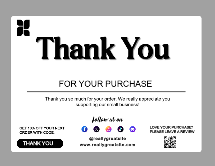 Plantilla de White Professional Thank You For Your Purchase Template ...