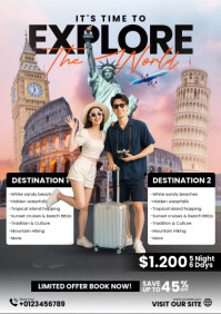 White Professional Tour And Travel Package Poster Ready to Print A4 template