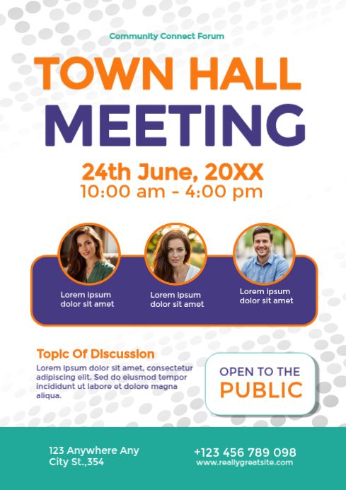 White Professional Town Hall Meeting Poster Template A4