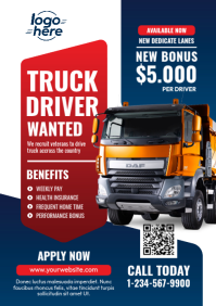 White Truck Driver Recruitment A4 Template
