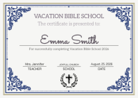 White Vacation Bible School Certificate A6 Template